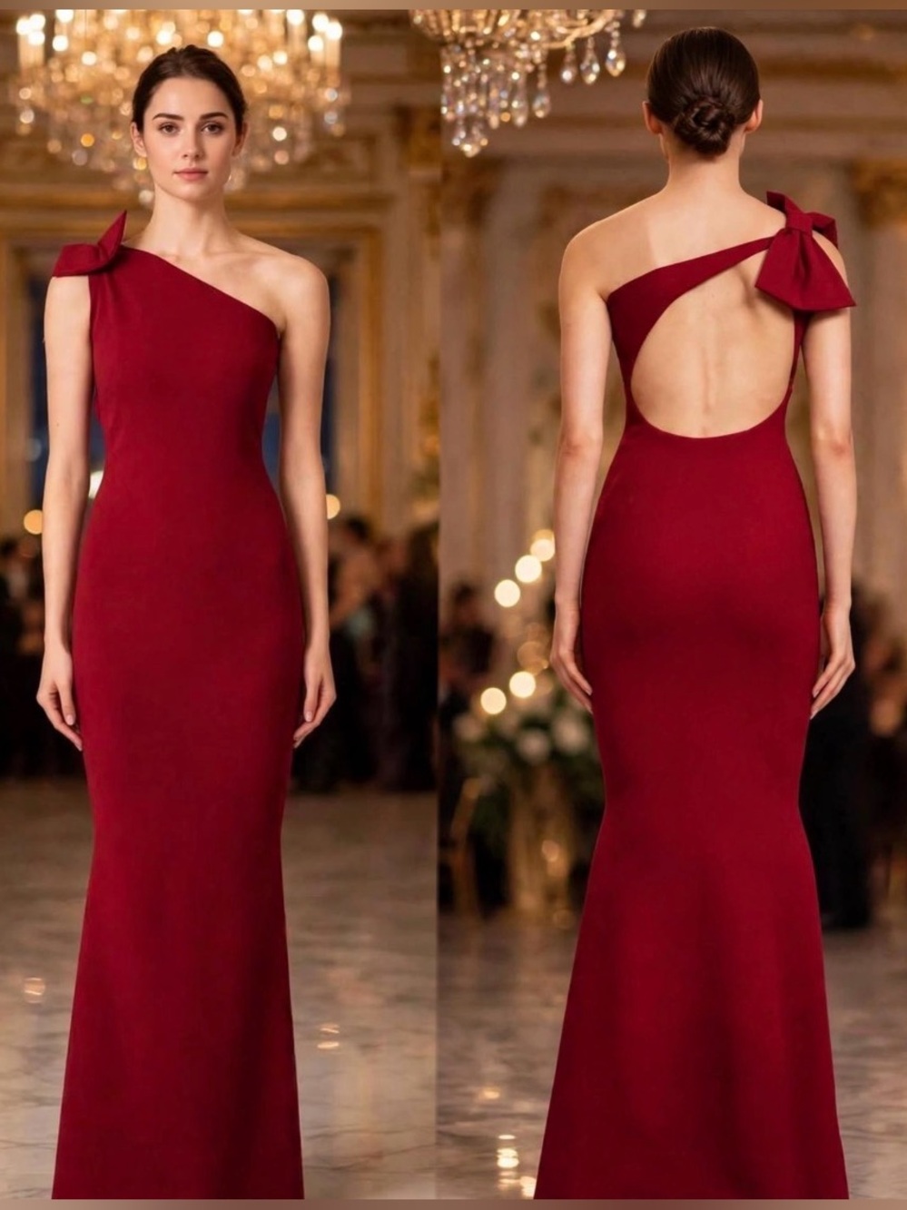 Chiara Boni Red Bow Shoulder Gown in size 46 or US 8,